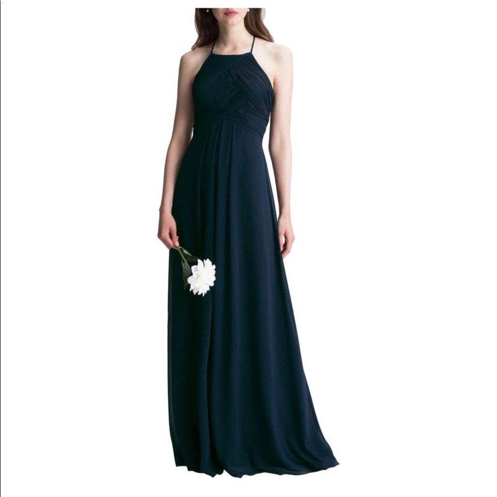 Levkoff full length halter a line gown
